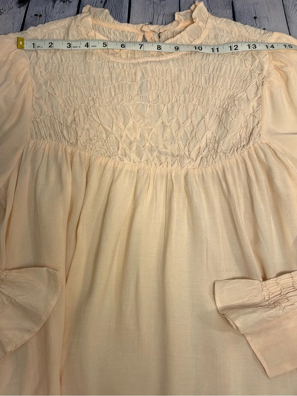 FREE PEOPLE Peach Festival Boho Cottagecore Twee Classic Smocked In Time Top S